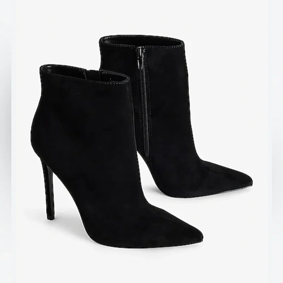 EXPRESS SUEDE THIN HEELED ANKLE BOOTIES SIDE ZIPPER POINTY TOE - Picture 1 of 8
